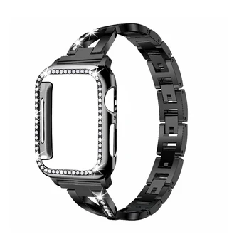 Curea + Caz Potrivit pentru apple watch 5 4 3 2 1 oțel inoxidabil cristal brățară cu diamante 38mm 40mm 42mm 44mm iwatch trupa de metal