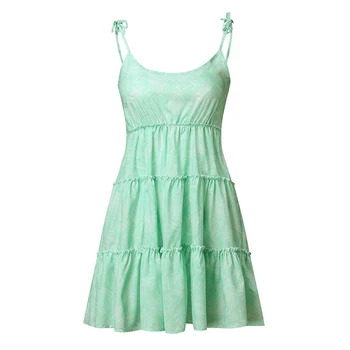 Curea de spaghete Sexy femei rochie de vara casual plaja sundress 2020 verde de mari dimensiuni rochii de dantelă sus unduiri rochie scurta vestidos