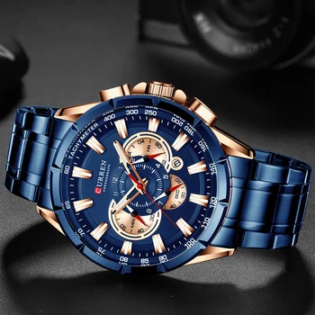 Curren Bărbați Ceas de Lux de Top Marca Big Dial Albastru Cuarț Ceasuri Barbati Cronograf Ceas de mână Sport Bărbat din Oțel Inoxidabil Data Ceas