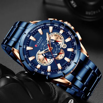 Curren Bărbați Ceas de Lux de Top Marca Big Dial Albastru Cuarț Ceasuri Barbati Cronograf Ceas de mână Sport Bărbat din Oțel Inoxidabil Data Ceas