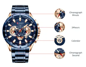 CURREN Nou Moda de Cauzalitate Barbati Chronograph Ceas din Oțel Inoxidabil Trupa Ceas Big Dial Cuarț Ceasuri Cu Indicii Luminos
