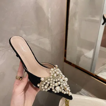 Cusute de mână pantofi doamnelor pantofi de lux stras pearl cizme sexy femei pantofi pentru femei 2020 tocuri subtiri glezna cizme pentru femei