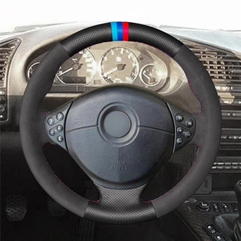 Cusute de mână piele de Căprioară Negru din Piele sistem Anti-alunecare, Moale, Confortabil Masina Capac Volan pentru BMW E39 Seria 5 1999-2003 E46