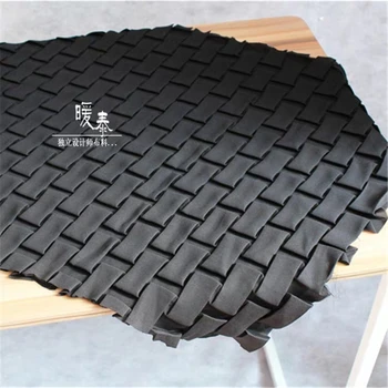 Cutat Țesute Tesatura de Sifon Alb Negru tridimensional Falduri DIY Mozaic Patch-uri Fusta Tricou de Designer Rochie Tesatura 75*55cm