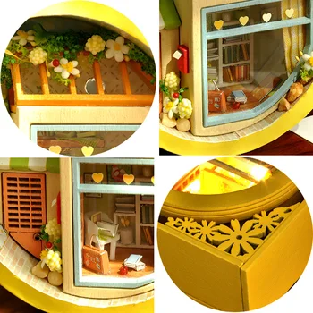 CUTEBEE DIY casă de Păpuși din Lemn, Case de papusi in Miniatura, Mobilier Casa Papusa Kit Casa de Muzică Condus de Jucarii pentru Copii Cadou de Ziua TH9