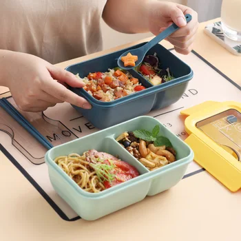 Cutie de prânz Compartimente Separate Copii de Școală Bento Box Container pentru Alimente cuptor cu Microunde, Vesela Cutie de Pranz cu Tacamuri (850ML)