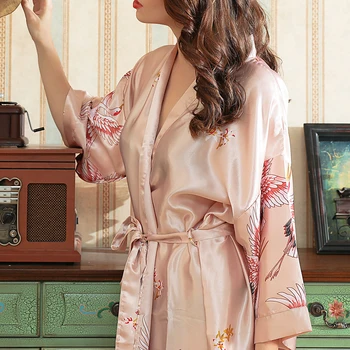 CWFMZQ Cămașă de noapte din Satin de Mătase Kimono-Halat de baie pentru Femei domnișoare de Onoare de Nuntă Halat Rochie Rochie Sexy de Imprimare Lung Sexy Pijamale Pijamale