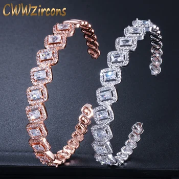 CWWZircons de Lux Princess Cut Cubic Zirconia Deschide Crescut de Aur și Argint de Culoare Reglabil Dimensiunea Femei cătușe, Brățări BG019
