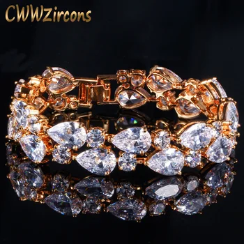 CWWZircons Sus Spumante de Calitate Cubic Zirconia Galben Culoare de Aur mare Mare Wrap, Brățări Brățări Pentru Mirese Nunta Petrecere CB116