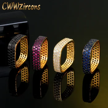 CWWZircons Unic de Moda Roz Cubic Zirconia Negru Aur Pătrat Rotund Designer de Inele pentru Femei Petrecerea de Logodna Bijuterii R161