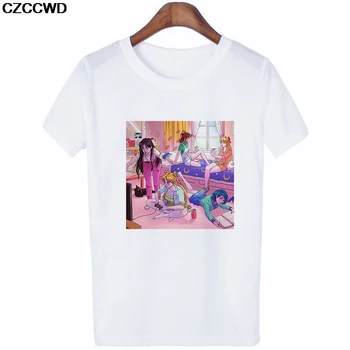 CZCCWD Femei Haine 2019 Tricou Alb de Moda Harajuku Sailor Moon Tricou Streetwear Femeie T-shirt de Agrement Estetice T-shirt