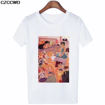 CZCCWD Femei Haine 2019 Tricou Alb de Moda Harajuku Sailor Moon Tricou Streetwear Femeie T-shirt de Agrement Estetice T-shirt