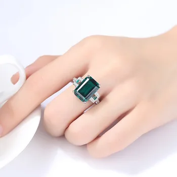 CZCITY Rafinat de Argint 925 Inele Pentru Femei Emerald Cut de Mari Dimensiuni Inel de Logodna cu Design Geometric Bijuterii