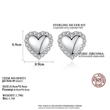 CZCITY Veritabil 925 Sterling Silver Dulce Inima Stud Cercei pentru Femeile Minione Cubic Zircon Înfășurat Cercei Argint 925 Bijuterii