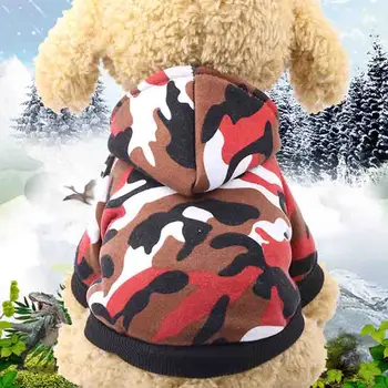 Câine de companie de imprimare de camuflaj buzunar pulover hoodie îmbrăca costumul mici și mijlocii câini catelus yorkshire terrier cald haine groase