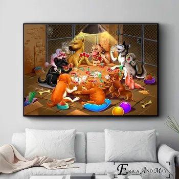 Câini Jucând Poker Stil Amuzant, Postere Si Printuri Panza Pictura Imaginile De Pe Perete Decorative Abstracte Decor Acasă Obrazy