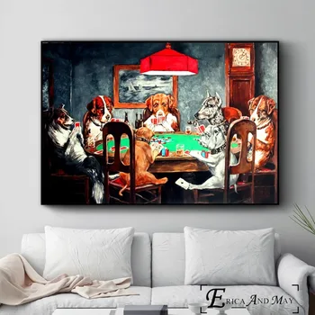 Câini Jucând Poker Stil Amuzant, Postere Si Printuri Panza Pictura Imaginile De Pe Perete Decorative Abstracte Decor Acasă Obrazy