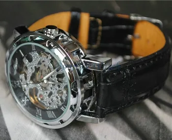Câștigătorul Automate Mecanice Mens Ceasuri din piele Neagra Schelet de Bărbat Ceas Brand de Top Sport de Lux Militar de sex Masculin Ceas de mână