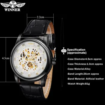 CÂȘTIGĂTORUL brand de lux barbati moda sport ceasuri mecanice din piele trupa bărbați schelet stras automată ceasuri de mana relojes