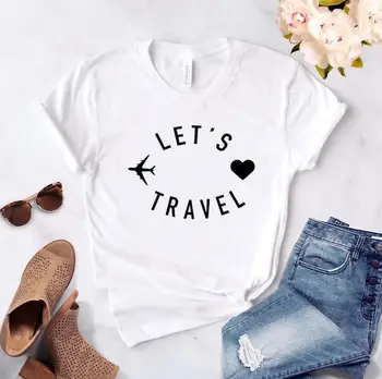 Călătorie cu Avionul Să Călătorească Vara Femei tricou din Bumbac pentru Femei Maneci Scurte Femme T-shirt Negru Grafic Teuri Camisetas Mujer