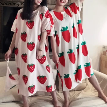 Cămăși de noapte pentru Femei Imprimate Minunat Trendy Supradimensionat Liber de Agrement coreeană Stil Chic Dulce Pijamale Elevii de la Jumătatea vițel Sleepshirts