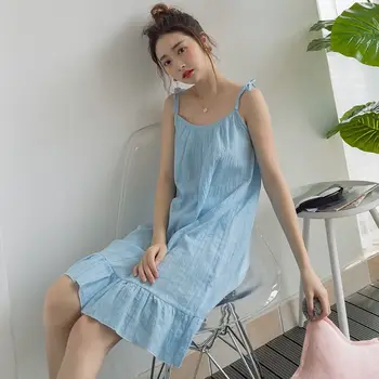 Cămăși De Noapte Sleepshirts Femei Vara Bumbac Solid Spaghete Curea Stil Coreean Volane Confortabil Drăguț De Înaltă Calitate Vrac Simplu