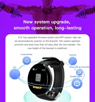 D18 BT4.0 Ceas Inteligent de Monitorizare de Somn Fitness-tracker rezistent la apa Bratara 5 Culori Noi 2021 Ceas Sport Unisex Reloj De Hombre
