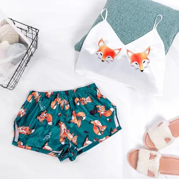 Daeyard Sexy Set De Pijama Femei V-Gât Curea Curele De Pantaloni Scurți De Vară 2020 Design Nou Homewear Casual De Imprimare De Sex Feminin Pijamas Sleepwear