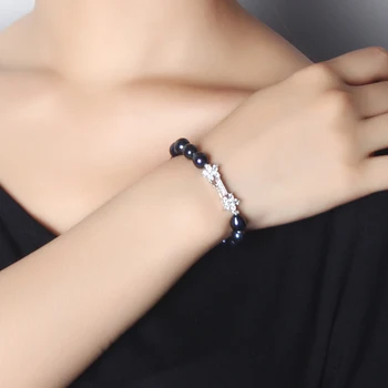 Dainashi Elegant Black Pearl Brățară,de Înaltă Calitate Naturale de apă Dulce Pearl Brățară pentru Femei Fine Bijuterii de Argint Cutie de Cadou