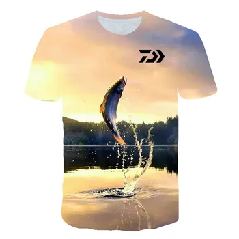DAIWA Tricou de Vară Om Maneci Scurte de Pescuit, Îmbrăcăminte Sport în aer liber Respirabil Pescuit-Haine barbati plaja imprimate T-shirt de Sus