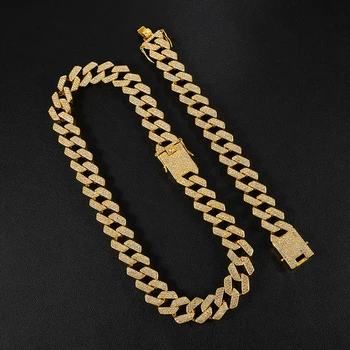 D&Z 20mm Iced Out Cubanez Link-ul Lanț Colier Hip hop Bijuterii de Aur de Argint de Culoare Stras CZ Incuietoare pentru Barbati Rapper Coliere Li