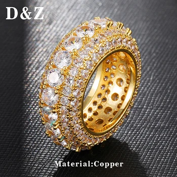 D&Z Aur, Argint Culoare Cupru cu 5 Rânduri Zircon Inel Barbati Hip Hop de Gheață Afară Bling CZ Bijuterii Accesorii