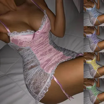 Dantela Pijamale Femei Lenjerie Erotica Rochie Tentația De Lenjerie Sexy Femei Porno Costume Sexo Arc Dantelă Babydolls Cămașă De Noapte
