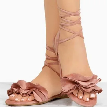 Dantela Sexy femeie sandale de vară eco-legat gladiator Zapatos Mujer sapato doamnelor femei balerini casual pantofi de plaja zburli flori