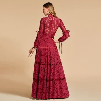 Dar să revenim la rugina rochie de seară roșie pe gât o linie elegant mâneci 3/4 lungime până la podea petrecere de nunta formale rochie de dantelă rochii de seara