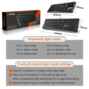 DAREU DK100 Tastaturi Mecanice 104 taste Albastru/Negru Comutator liber-Conflict macro Multimedia, Gaming, Tastaturi Pentru Laptop PC Joc