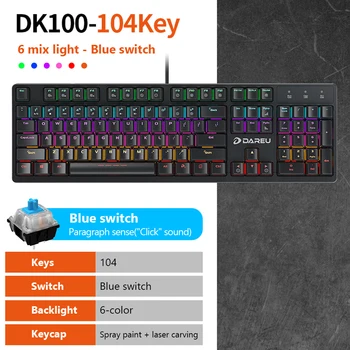 DAREU DK100 Tastaturi Mecanice 104 taste Albastru/Negru Comutator liber-Conflict macro Multimedia, Gaming, Tastaturi Pentru Laptop PC Joc