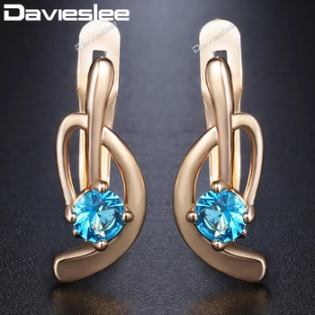 Davieslee Cercei Pentru Femei Rotund Albastru CZ 585 Crescut de Aur Umplut Snap Închiderea Femei Stud Cercei Moda Bijuterii DGE144
