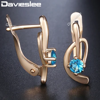 Davieslee Cercei Pentru Femei Rotund Albastru CZ 585 Crescut de Aur Umplut Snap Închiderea Femei Stud Cercei Moda Bijuterii DGE144