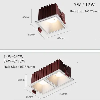 [DBF]Pătrat Fara rama NU Orbitor COB Încastrat tip Downlight 7W 12W 14W 24W LED-uri Plafon de Lumină la fața Locului pentru camera de zi Dormitor Bucatarie