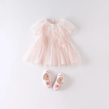 DBM14182 dave bella vară fată copil drăguț fluture aplici copii rochie de moda rochie de petrecere copii sugari lolita haine