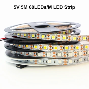 DC 5V Bandă LED 5050 SMD 5M 60LEDs/M Flexibile LED lumina Alb Cald / alb / Rosu / Verde / Albastru / Galben / RGB Banda LED Lampă