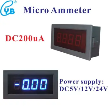DC200uA DC Micro-Ampermetru de Curent Metru DC Ampermetru Digital cu LED-uri Ampermetri Roșu Albastru Alimentare DC5V 12V 24V Curent Monitor