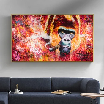 DDHH Acasă Pictura de Perete de Arta Canvas Print Animal Pictura Gorilla Fumat Trabuc Imagine Pentru Camera de zi Decor Acasă Nici un Cadru