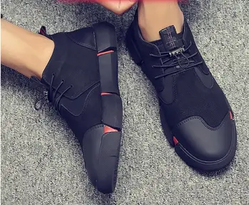 De brand nou de înaltă calitate, toate negre de piele pentru bărbați skateboard pantofi de moda respirabil pantofi de sport de moda pantofi plat adidași bărbați