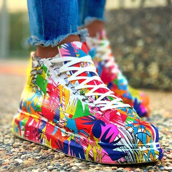 De Brand Nou Doamnelor Dantelă Sus Graffiti Adidași de Moda Culori Amestecate Platforma femeii Adidasi Casual de Toamna Multicolor Pantofi de Femeie