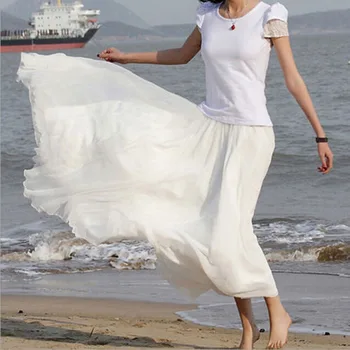 De Brand Nou Femei Boho Strat Dublu Maxi Dress Șifon Lung Sundress Vară Doamna Plajă Șifon Fusta Masiv