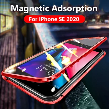 De caz Pentru iPhone SE 2020 Caz de Lux Dual Sticla Metal Magnetic Capac Greu Pentru iPhone SE2 SE 2 Caz Bara de protecție de Protecție