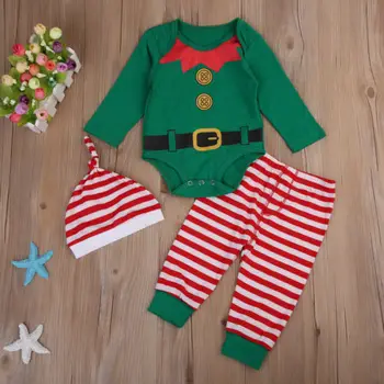 De crăciun, Haine pentru Copii Nou-născut Baby Boy Fata cu Maneci Lungi Vladan+ Pantaloni Pălărie cu Dungi de Costume Mos craciun, Haine de CRĂCIUN Îmbrăcăminte