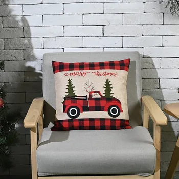 De crăciun, Pernă Acoperă Rosu Negru Ecosez Mașină de Epocă Vacanță de Iarnă Pătrat Pernele de Huse pentru Canapea Canapea Scaun Pernă
